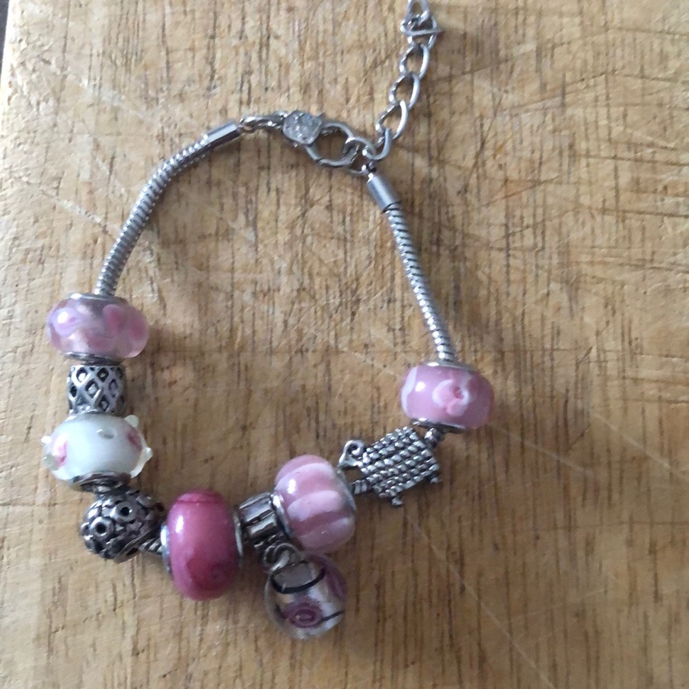 Pink and silver charm bracelet